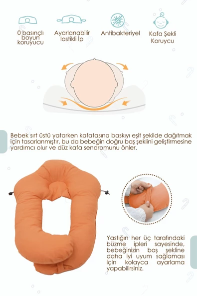 MORDESİGN Moresleep 2'si 1 arada Bebek Sarılma ve Şekillendirme Yastığı, Düz Kafa Yastığı,Pamuklu,Uyku Yastığı - 2