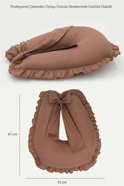 MORDESİGN Fırfırlı Emzirme Yastığı, Bebek Destek Minderi, Hamile Yastığı, Pamuk Kumaş, Ruffle Seri, Kahverengi - 2