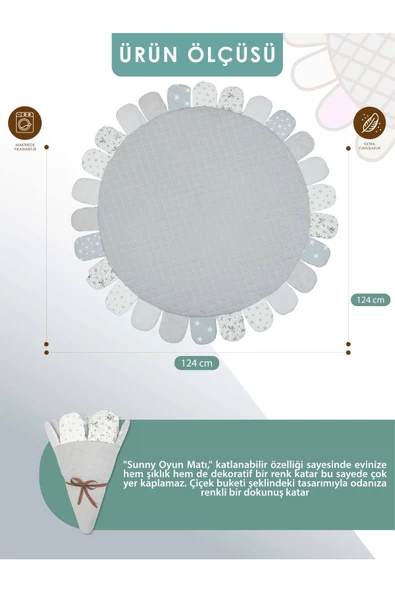 MORDESİGN Bebek/Çocuk Oyun Halısı, Yenidoğan Emekleme Pedi, Aktivite Matı, Çok Amaçlı Minder, Sunny Serisi - 2