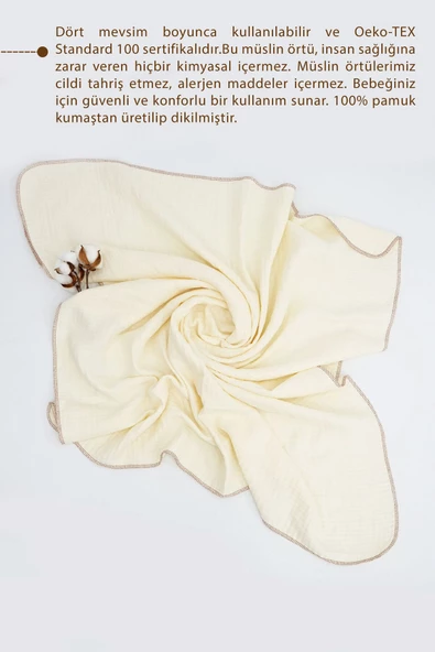 MORDESİGN %100 Pamuk 4 Katlı Müslin Bebek Battaniyesi, Bebek Kundağı, Müslin Örtü, Yenidoğan Kundak, Soft Seri - 2