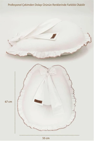 MORDESİGN Fırfırlı Emzirme Yastığı, Bebek Destek Minderi, Hamile Yastığı, Pamuk Kumaş, Ruffle Seri, Beyaz - 2