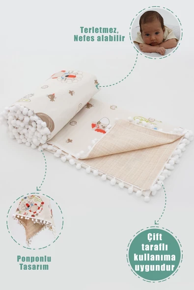 MORDESİGN Ortopedik Bebek Puset Minderi, Örtü, Çarşaf, Bebek Pikesi, Emzirme Önlüğü, 5'li Set, Animal Serisi - 4
