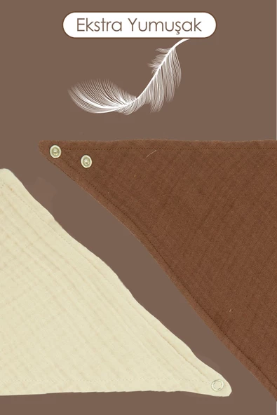 MORDESİGN (2 adet) %100 Organik Pamuk Müslin Kumaş Bebek Fular, Ayarlanabilir İki Çıtçıtlı Bebek Önlük, Kahve - 3