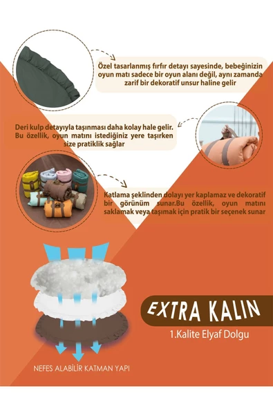 MORDESİGN Bebek/Çocuk Oyun Halısı, Yenidoğan Emekleme Pedi, Aktivite Matı, Çok Amaçlı Minder, Kampçı Serisi - 3