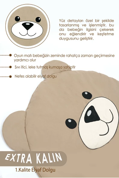 MORDESİGN Bebek/Çocuk Oyun Halısı, Yenidoğan Emekleme Pedi, Aktivite Oyun Matı, Morbear Serisi, Kapiçino - 5