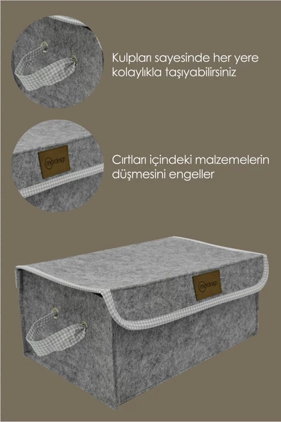 MORDESİGN Saklama Kutusu, Dolap İçi Çamaşır/Oyuncak Düzenleyici, Yenidoğan İçin Kapaklı Keçe Organizer - 4