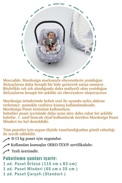 MORDESİGN Ortopedik Bel Destekli Bebek Puset Minderi, Örtü Ve Çarşaf 3' Lü Set, Stars Serisi - 5