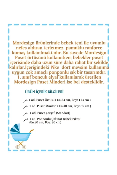 MORDESİGN Çift Taraflı Ortopedik Puset Minderi, Örtü, Çarşaf Ve Bebek Pikesi, 4' Lü Seyahat Set, Animal Serisi - 6