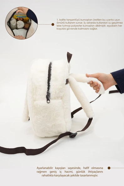 MORDESİGN Sevimli Tavşan Çocuk Sırt Çantası: Kreş/Anasınıfı İçin Peluş Kumaş Çanta, Morbunny Serisi - 3