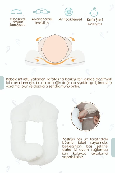 MORDESİGN Moresleep 2'si 1 arada Bebek Sarılma ve Şekillendirme Yastığı, Düz Kafa Yastığı,Pamuklu,Uyku Yastığı - 3
