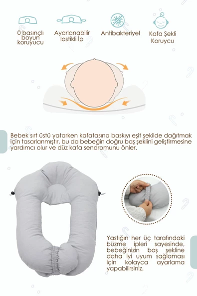 MORDESİGN Moresleep 2'si 1 arada Bebek Sarılma ve Şekillendirme Yastığı, Düz Kafa Yastığı,Pamuklu,Uyku Yastığı - 2