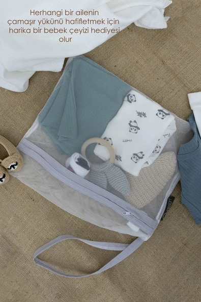 MORDESİGN 3'lü Çamaşır Yıkama Filesi, Kirli/Temiz Bebek Kıyafet Torbası, Kirli Sepeti, Dhobis Seri, Gri - 6