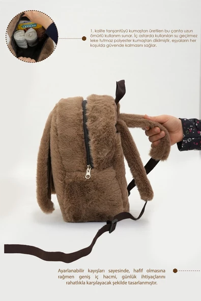 MORDESİGN Sevimli Tavşan Çocuk Sırt Çantası: Kreş/Anasınıfı İçin Peluş Kumaş Çanta, Morbunny Serisi - 4