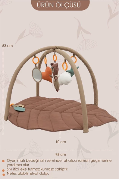 MORDESİGN Bebek Oyun Alanı, Ayı Bebek Aktivite Matı,Yaprak Oyun Matı, Egzersiz Set, Baby Gym Serisi,Kahverengi - 3