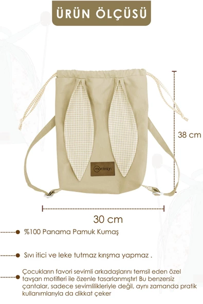 MORDESİGN Tavşan Çocuk Sırt Çantası: Kreş/Anasınıfı İçin Pamuk Kumaş Çanta, Sevimli Bunny Bag - 2