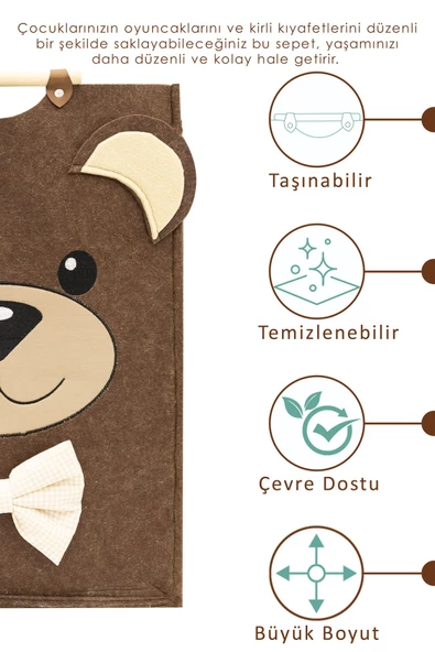 MORDESİGN Morbear Serisi, Keçe Çocuk Oyuncak/Kirli Çamaşır Depolama Sepeti, Çok Amaçlı Saklama Sepeti - 3