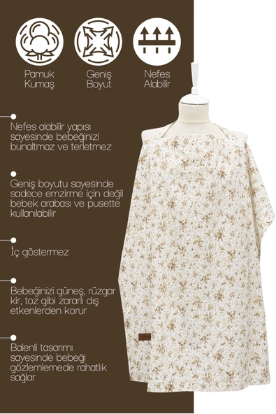 MORDESİGN Çok Amaçlı Bebek Emzirme Örtüsü/Önlüğü; Puset, Bebek arabası örtüsü, Extra Büyük, Çıtır Seri, Kahve - 5