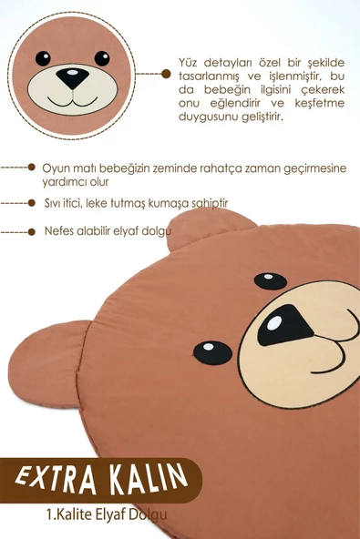 MORDESİGN Bebek/Çocuk Oyun Halısı, Yenidoğan Emekleme Pedi, Aktivite Oyun Matı, Morbear Serisi - 5