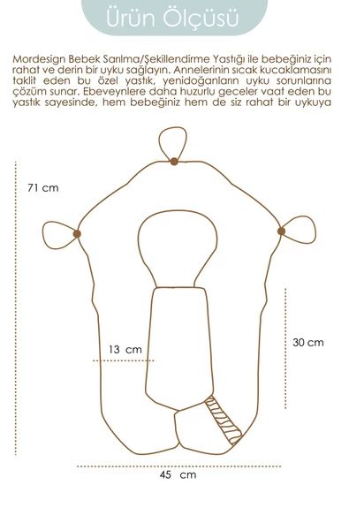 MORDESİGN Moresleep 2'si 1 arada Bebek Sarılma ve Şekillendirme Yastığı, Düz Kafa Yastığı,Pamuklu,Uyku Yastığı - 4