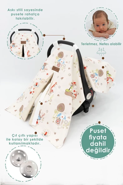MORDESİGN Ortopedik Puset Minder, Çarşaf, Örtü, Pike Ve Anne Yanı Babynest Yatak 6'lı Set, Animal Serisi - 3