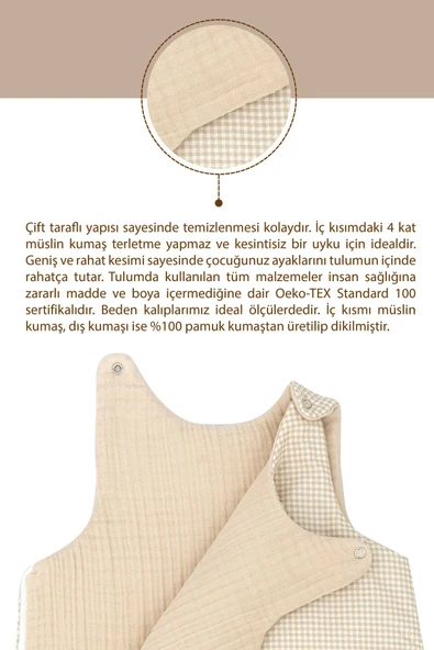 MORDESİGN Bebek Uyku Tulumu, Yenidoğan Müslin Kundak, %100 Pamuk Kumaş, Giyilebilir Battaniye, Sleeper Seri - 4