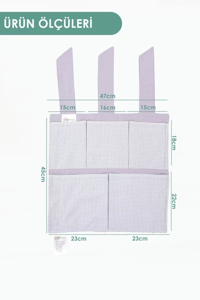 MORDESİGN Yenidoğan Beşik Yanı Düzenleyici, 5 Cepli Bebek Odası Organizeri, Ekose Desen, Svalbard Serisi, Gri - 4