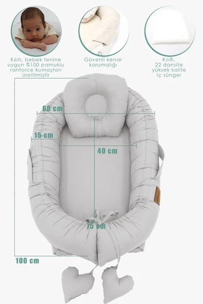 MORDESİGN Babynest Ortopedik Bebek Yatağı, Anne Yanı Bebek Yatağı, Ergonomik Tasarım, Morremix Serisi - 5
