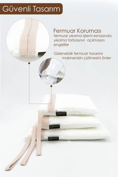 MORDESİGN 3'lü Çamaşır Yıkama Filesi, Kirli/Temiz Bebek Kıyafet Torbası, Kirli Sepeti, Dhobis Seri, Bej - 4