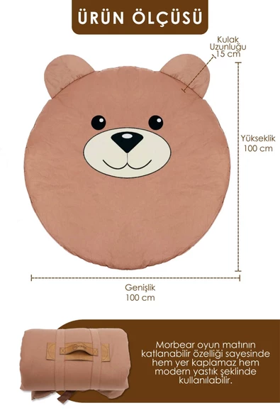 MORDESİGN Bebek/Çocuk Oyun Halısı, Yenidoğan Emekleme Pedi, Aktivite Oyun Matı, Morbear Serisi - 2