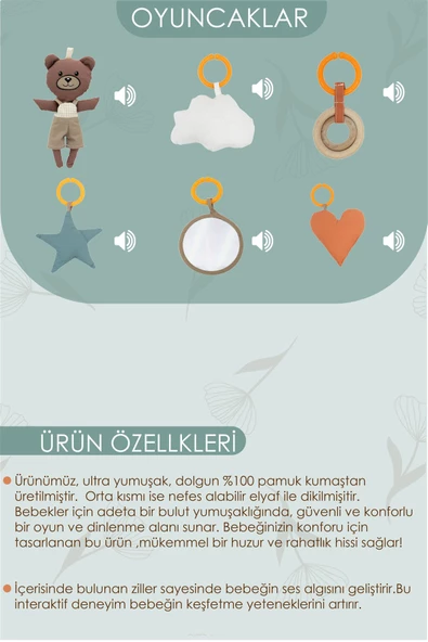 MORDESİGN Bebek Oyun Alanı,Ayı Bebek Aktivite Matı,Yaprak Oyun Matı, Bebek Egzersiz Set,Baby Gym Serisi, Yeşil - 4
