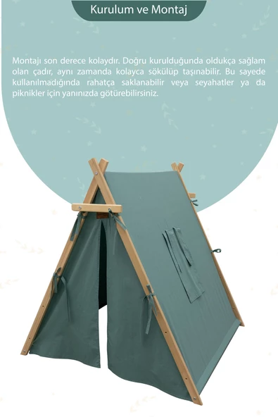 MORDESİGN Çocuk Oyun Çadırı, Kreş/Anaokulu Oyun Alanı, Ahşap Oyun Çadırı, Pencereli Ev Çadır, House Play Tent - 3