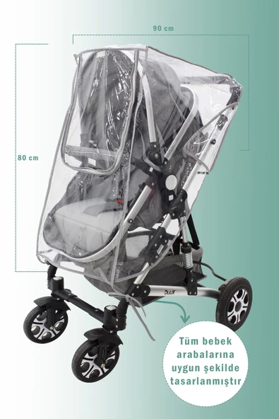 MORDESİGN Fermuarlı Ultra Lüx Bebek Arabası Yağmurluğu, Reflektör Özellikli Yağmurluk - 5