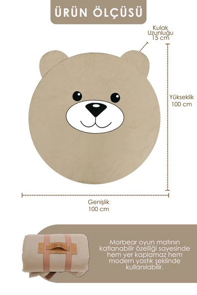 MORDESİGN Bebek/Çocuk Oyun Halısı, Yenidoğan Emekleme Pedi, Aktivite Oyun Matı, Morbear Serisi, Kapiçino - 2