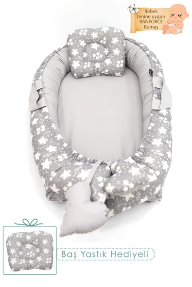 MORDESİGN Babynest Ortopedik Bebek Yatağı, Anne Yanı Bebek Yatağı, Ergonomik Tasarım, Big Stars Serisi, Gri - 2