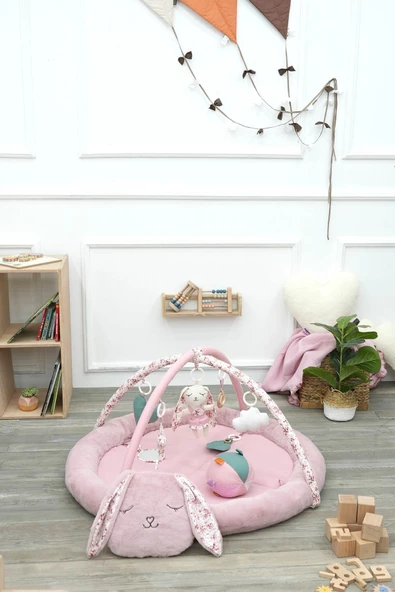 MORDESİGN Bebek Oyun Alanı, Tavşanlı Bebek Aktivite Matı, Güvenli ve Yumuşak Oyun Matı, Baby Gym Serisi, Pudra - 4