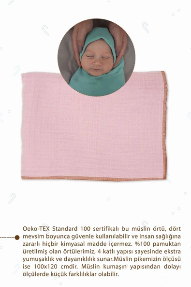 MORDESİGN %100 Pamuk 4 Katlı Müslin Bebek Battaniyesi, 100x120 cm Müslin Örtü, Yenidoğan Kundak, Soft Seri - 2