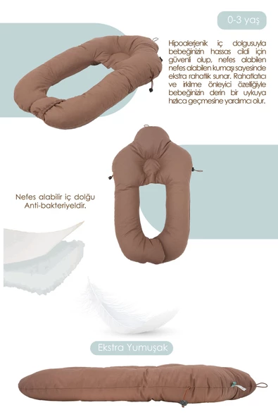 MORDESİGN Moresleep 2'si 1 arada Bebek Sarılma ve Şekillendirme Yastığı, Düz Kafa Yastığı,Pamuklu,Uyku Yastığı - 4