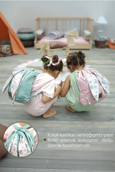 MORDESİGN Tavşan Çocuk Sırt Çantası: Kreş/Anasınıfı İçin Pamuk Kumaş Çanta, Sevimli Bunny Bag - 4