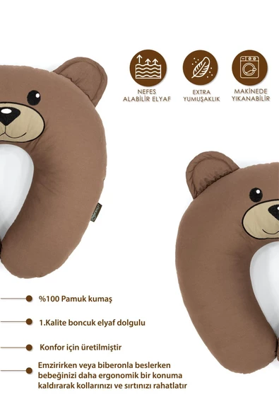 MORDESİGN Çift Taraflı Emzirme Yastığı Bebek Destek Minderi Hamile Yastığı Pamuk Kumaş Morbear Serisi - 3