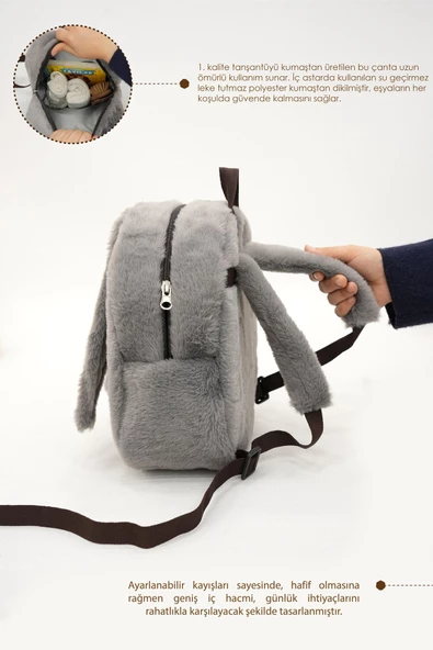 MORDESİGN Sevimli Tavşan Çocuk Sırt Çantası: Kreş/Anasınıfı İçin Peluş Kumaş Çanta, Morbunny Serisi - 3