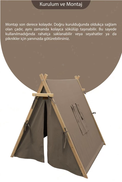 MORDESİGN Çocuk Oyun Çadırı, Kreş/Anaokulu Oyun Alanı, Ahşap Oyun Çadırı, Pencereli Ev Çadır, House Play Tent - 3