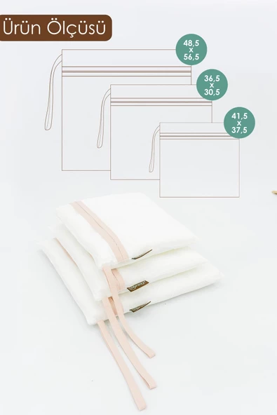 MORDESİGN 3'lü Çamaşır Yıkama Filesi, Kirli/Temiz Bebek Kıyafet Torbası, Kirli Sepeti, Dhobis Seri, Bej - 6