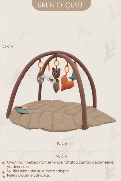 MORDESİGN Bebek Oyun Alanı, Ayı Bebek Aktivite Matı,Yaprak Oyun Matı, Egzersiz Set, Baby Gym Serisi, Kapiçino - 2