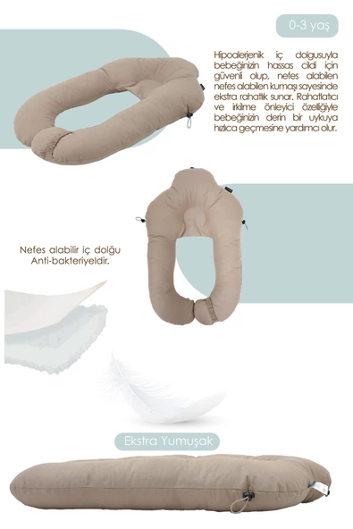 MORDESİGN Moresleep 2'si 1 arada Bebek Sarılma ve Şekillendirme Yastığı, Düz Kafa Yastığı,Pamuklu,Uyku Yastığı - 3