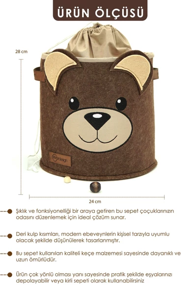 MORDESİGN Saklama Kutusu,Dolap İçi Çamaşır/Oyuncak Düzenleyici, Çok Amaçlı Kirli Sepeti, Morbear Serisi - 3