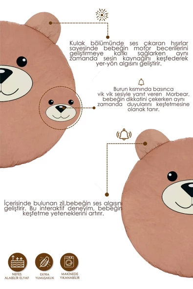 MORDESİGN Bebek/Çocuk Oyun Halısı, Yenidoğan Emekleme Pedi, Aktivite Oyun Matı, Morbear Serisi - 3