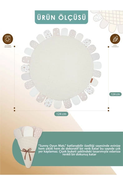 MORDESİGN Bebek/Çocuk Oyun Halısı, Yenidoğan Emekleme Pedi, Aktivite Matı, Çok Amaçlı Minder, Sunny Serisi - 2