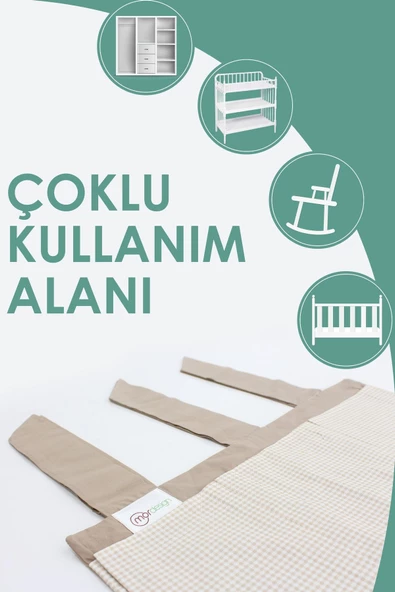 MORDESİGN Yenidoğan Beşik Yanı Düzenleyici, 5 Cepli Bebek Odası Organizeri, Ekose, Svalbard Serisi, Kahve - 3