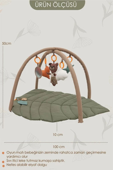 MORDESİGN Bebek Oyun Alanı,Ayı Bebek Aktivite Matı,Yaprak Oyun Matı, Bebek Egzersiz Set,Baby Gym Seri, Haki - 4