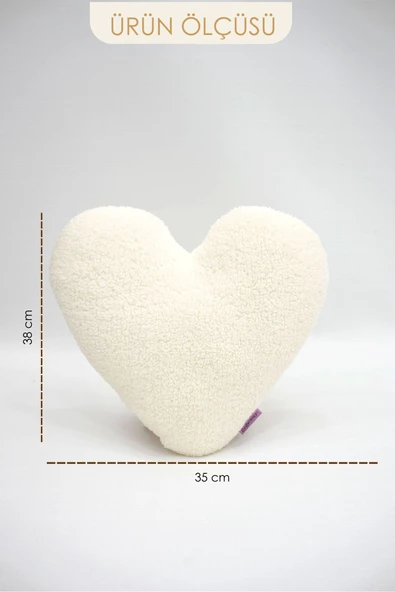 MORDESİGN Dekoratif Peluş Yastık, Teddy Kumaş Kalp Yastık, Süper Yumuşak Kabarık Kalp Yastık, Morteddy Serisi - 2